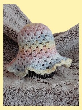 Hand-Crocheted Pastel Ruffle Bucket Hat